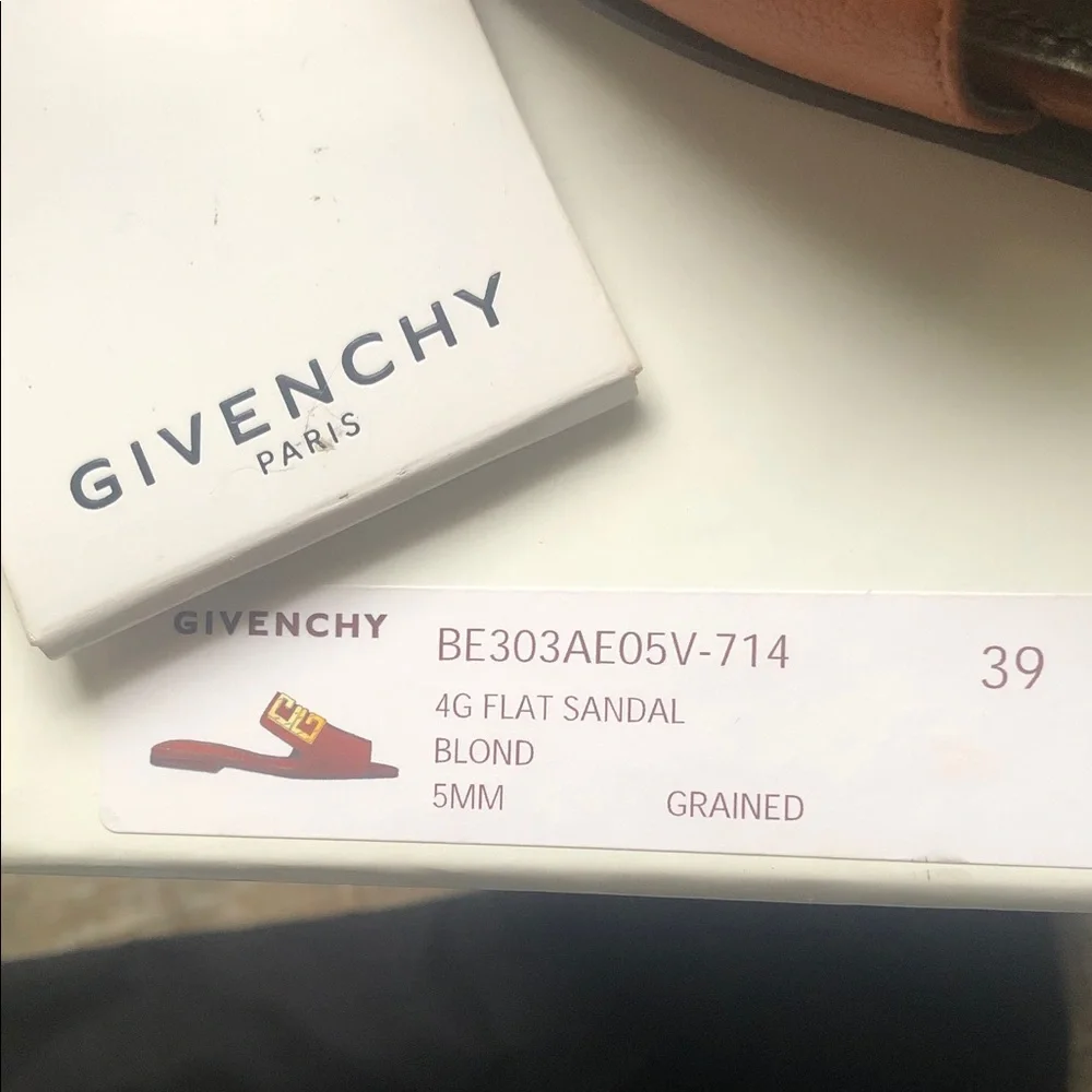 Givenchy Tan Leather Slide Sandals with Gold Emblem - Picture 7 of 8